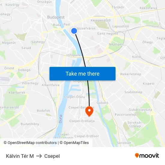 Kálvin Tér M to Csepel map
