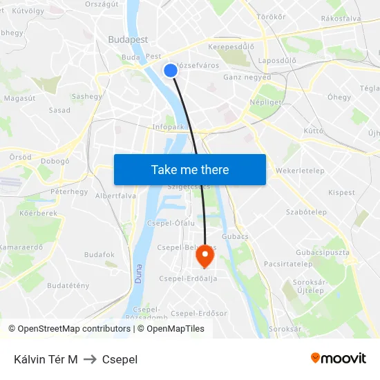 Kálvin Tér M to Csepel map