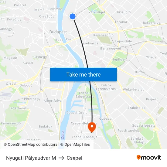 Nyugati Pályaudvar M to Csepel map