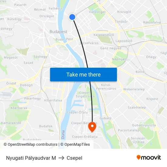 Nyugati Pályaudvar M to Csepel map