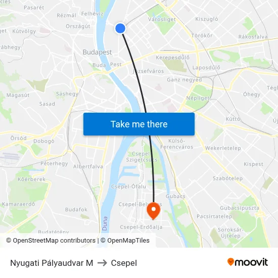 Nyugati Pályaudvar M to Csepel map