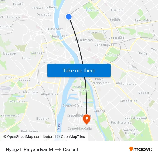 Nyugati Pályaudvar M to Csepel map