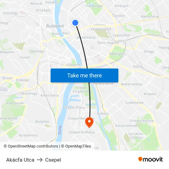 Akácfa Utca to Csepel map