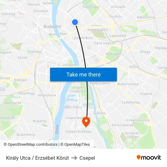 Király Utca / Erzsébet Körút to Csepel map