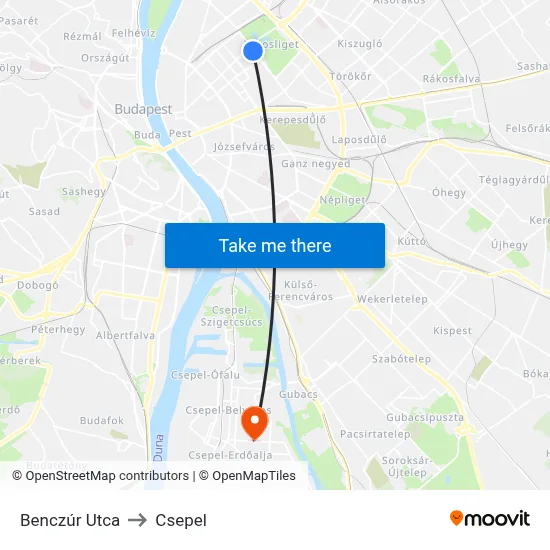 Benczúr Utca to Csepel map