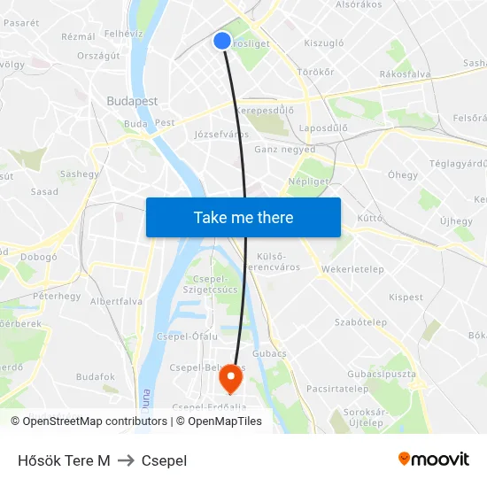 Hősök Tere M to Csepel map