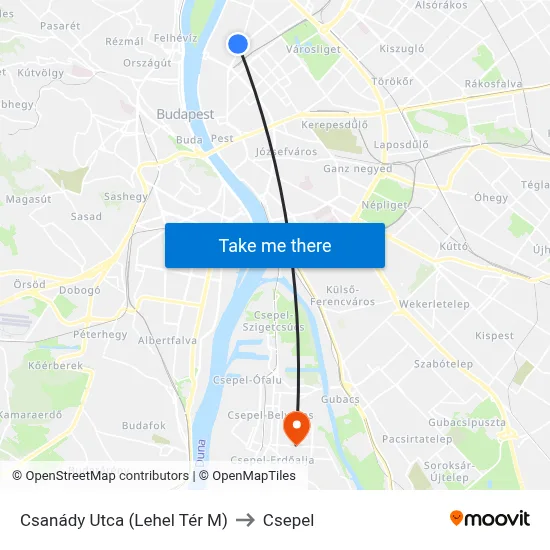 Csanády Utca (Lehel Tér M) to Csepel map