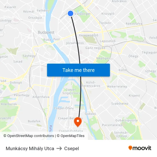 Munkácsy Mihály Utca to Csepel map