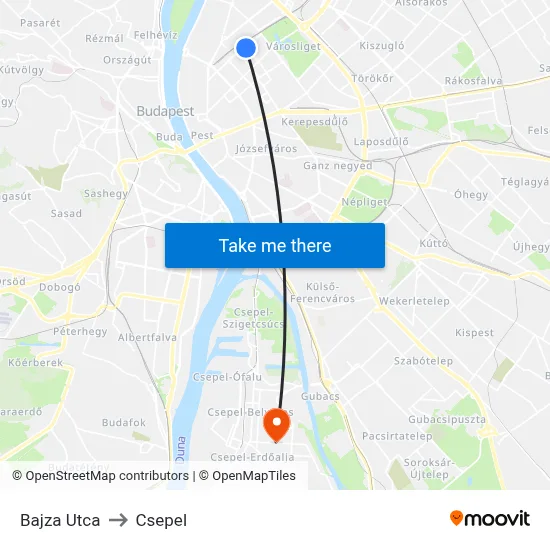 Bajza Utca to Csepel map