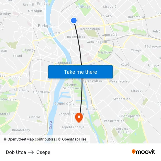 Dob Utca to Csepel map