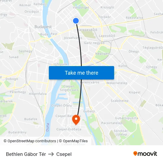 Bethlen Gábor Tér to Csepel map