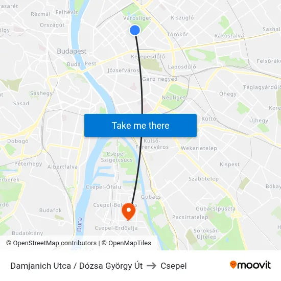 Damjanich Utca / Dózsa György Út to Csepel map