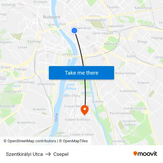 Szentkirályi Utca to Csepel map