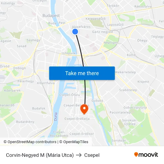 Corvin-Negyed M (Mária Utca) to Csepel map