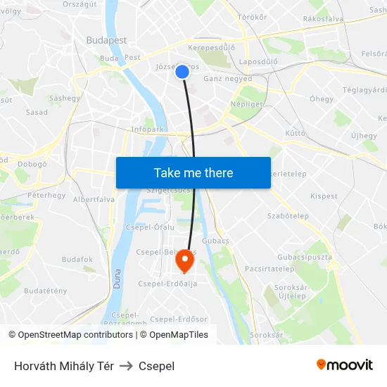Horváth Mihály Tér to Csepel map