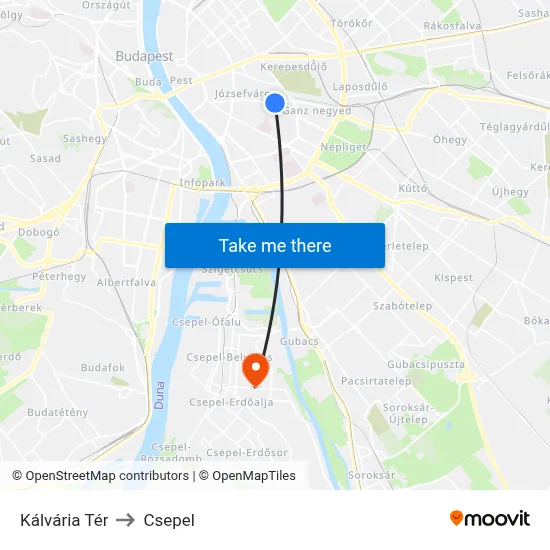 Kálvária Tér to Csepel map