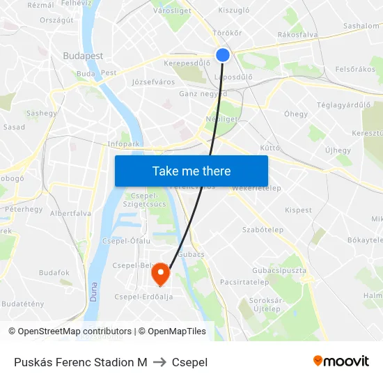 Puskás Ferenc Stadion M to Csepel map
