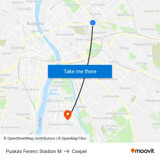 Puskás Ferenc Stadion M to Csepel map