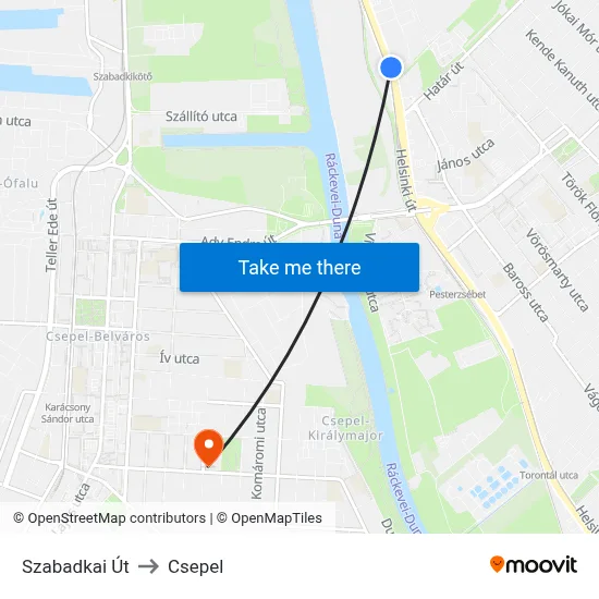 Szabadkai Út to Csepel map