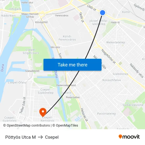Pöttyös Utca M to Csepel map