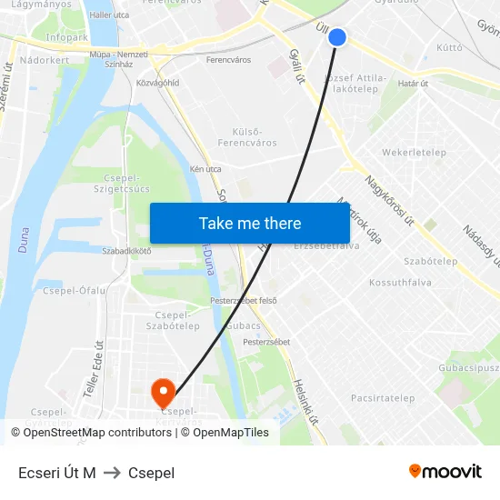 Ecseri Út M to Csepel map