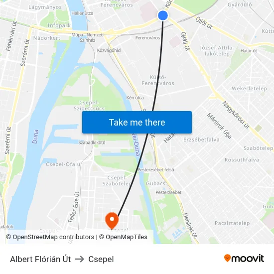 Albert Flórián Út to Csepel map