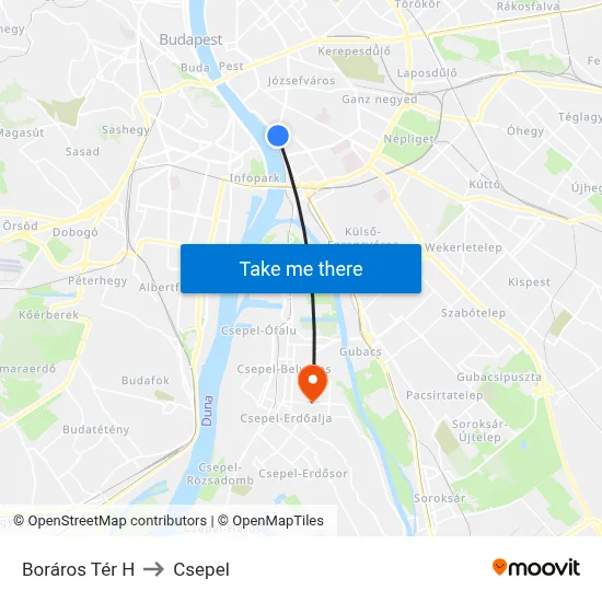 Boráros Tér H to Csepel map