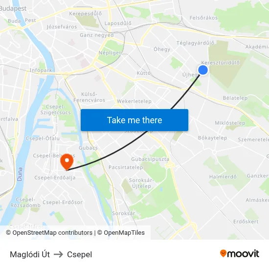 Maglódi Út to Csepel map