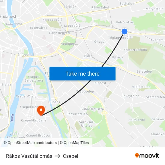 Rákos Vasútállomás to Csepel map