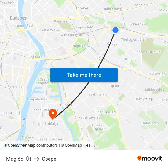 Maglódi Út to Csepel map
