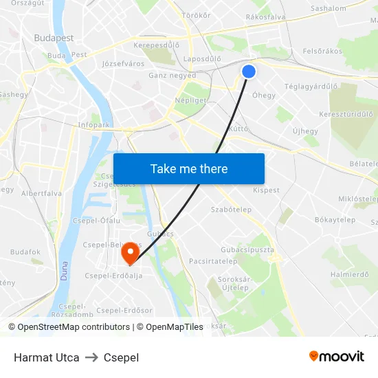Harmat Utca to Csepel map