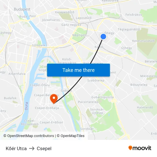 Kőér Utca to Csepel map