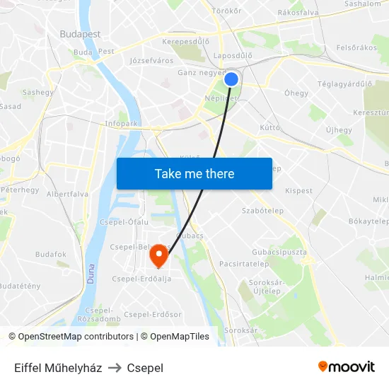 Eiffel Műhelyház to Csepel map