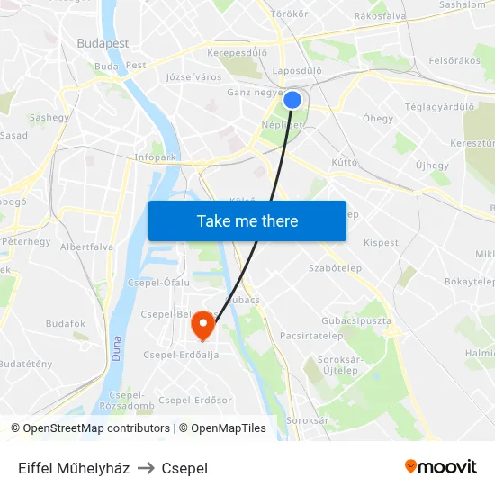 Eiffel Műhelyház to Csepel map