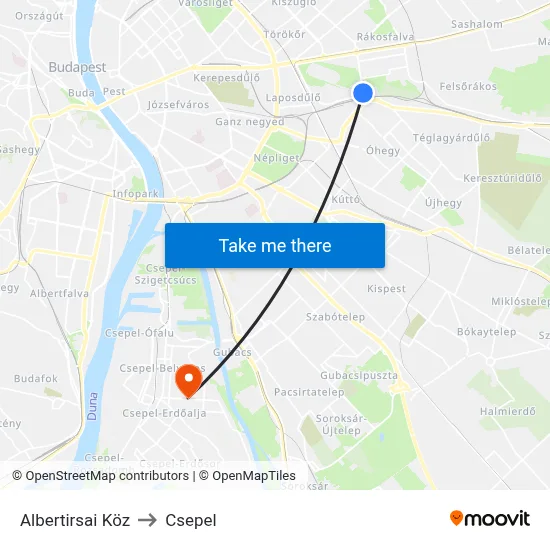 Albertirsai Köz to Csepel map