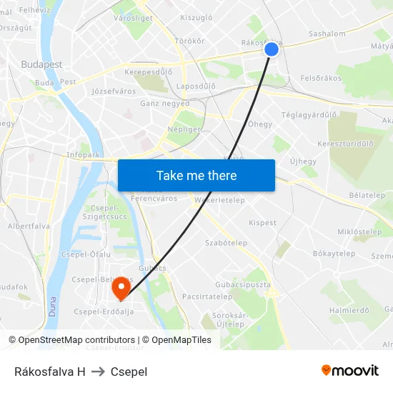 Rákosfalva H to Csepel map