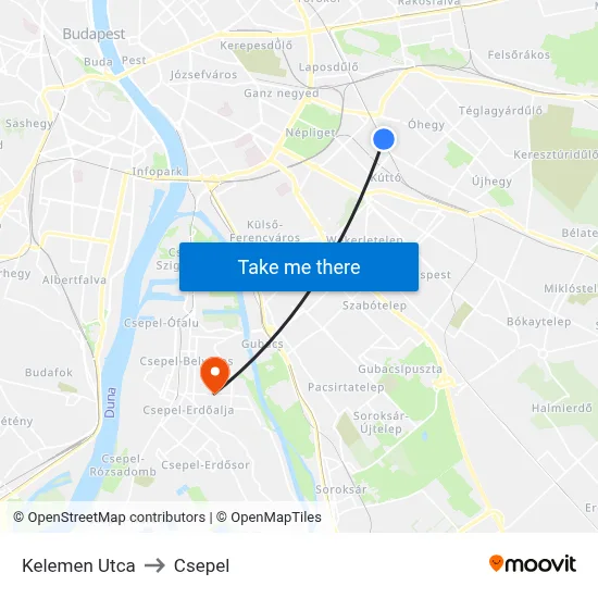 Kelemen Utca to Csepel map