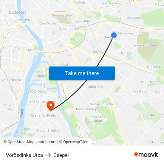 Vörösdinka Utca to Csepel map
