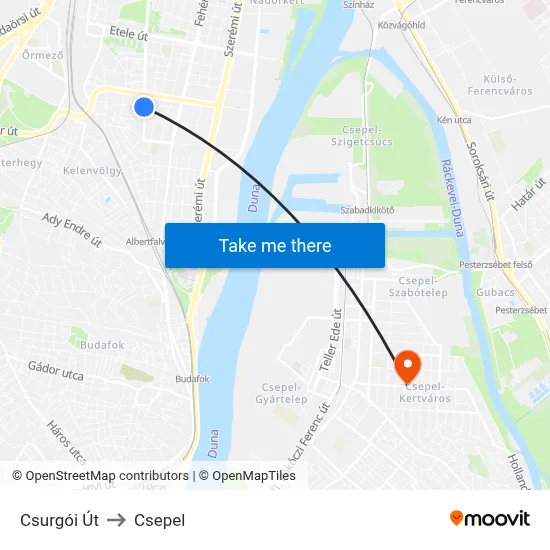 Csurgói Út to Csepel map