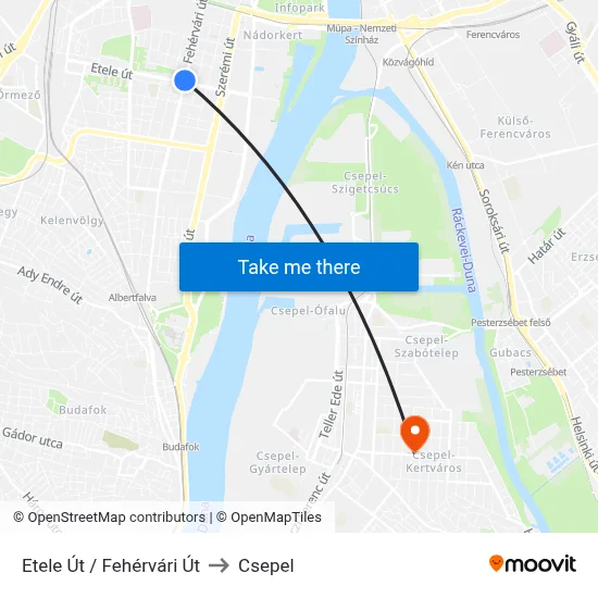 Etele Út / Fehérvári Út to Csepel map