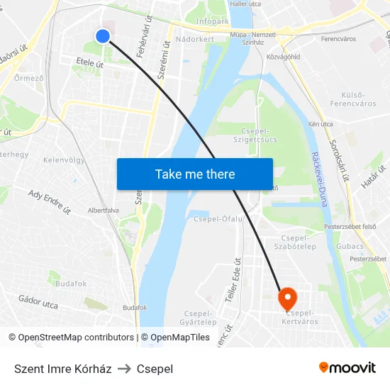 Szent Imre Kórház to Csepel map