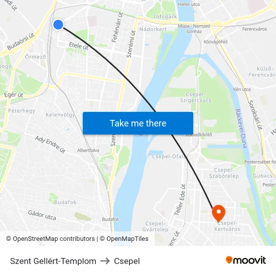 Szent Gellért-Templom to Csepel map