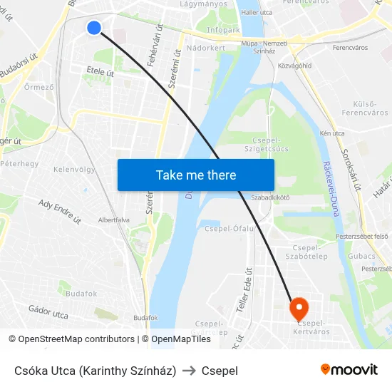 Csóka Utca (Karinthy Színház) to Csepel map