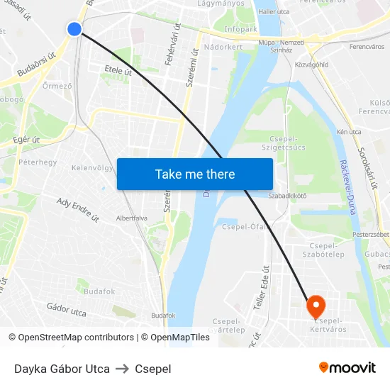 Dayka Gábor Utca to Csepel map