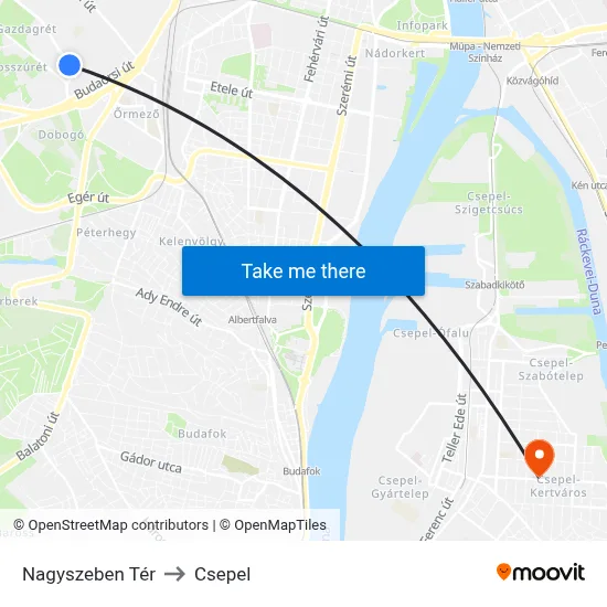 Nagyszeben Tér to Csepel map