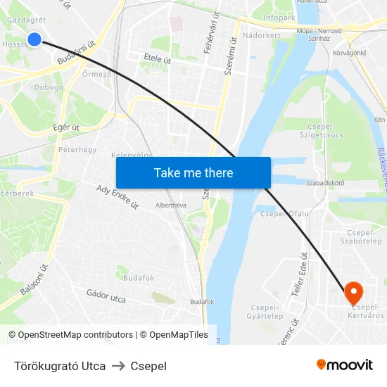 Törökugrató Utca to Csepel map