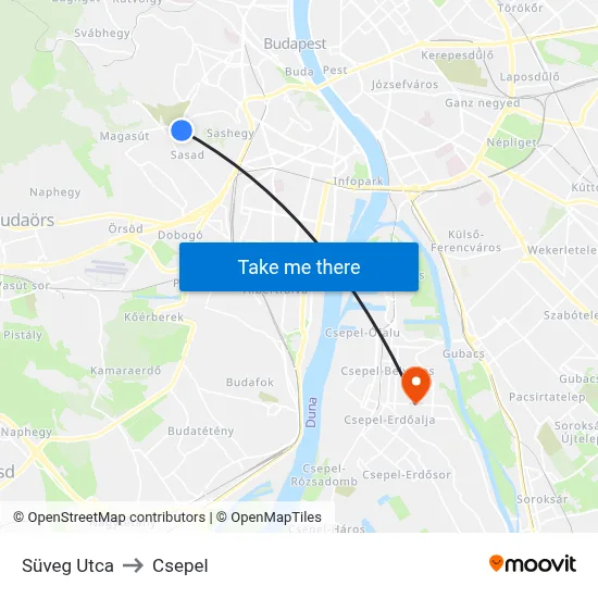 Süveg Utca to Csepel map