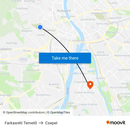 Farkasréti Temető to Csepel map