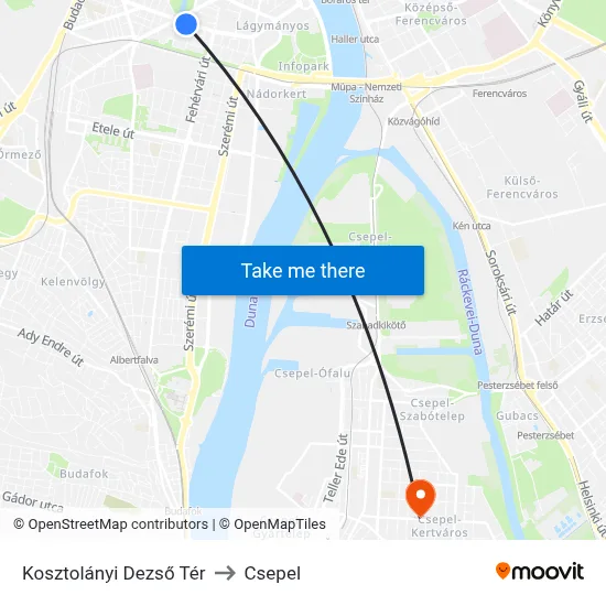 Kosztolányi Dezső Tér to Csepel map