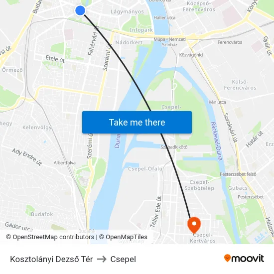 Kosztolányi Dezső Tér to Csepel map